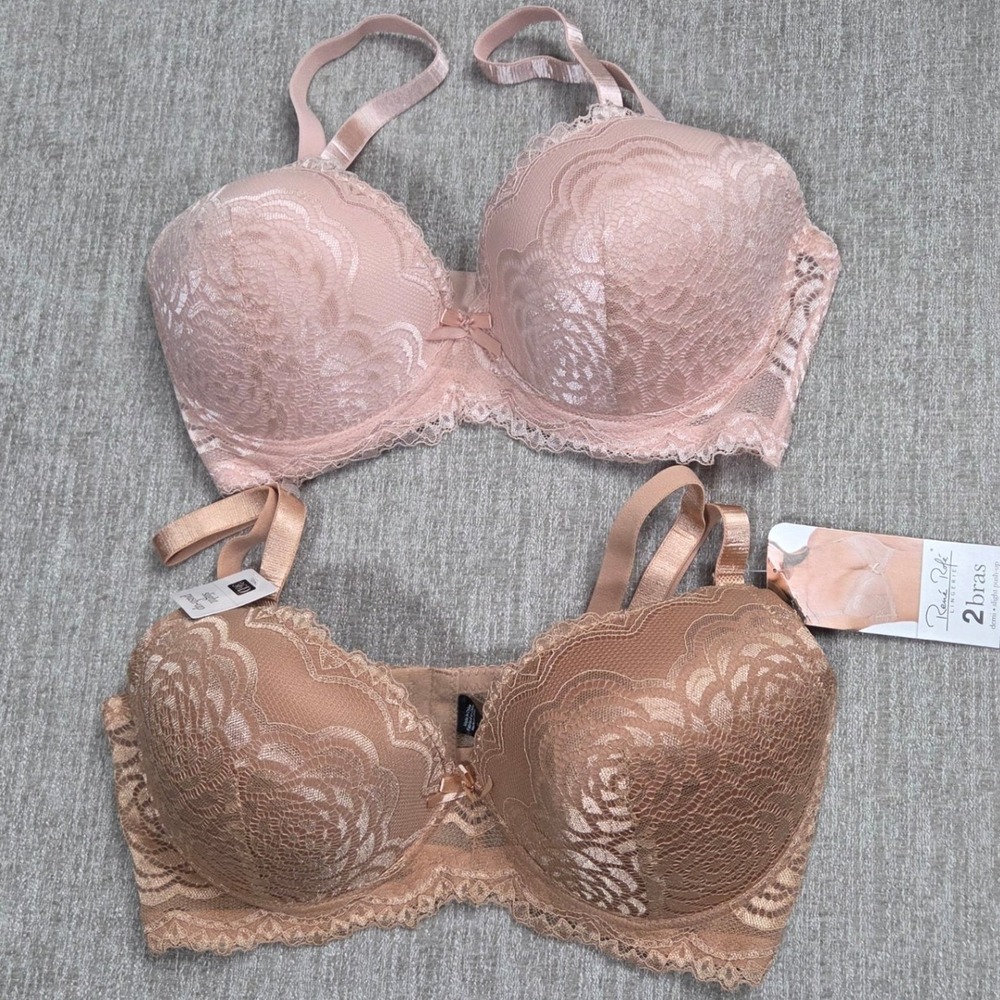Rene Rofe Lingerie 2 Pack Demi Slight Push Up Lace Bras Pink Brown Bra Padded